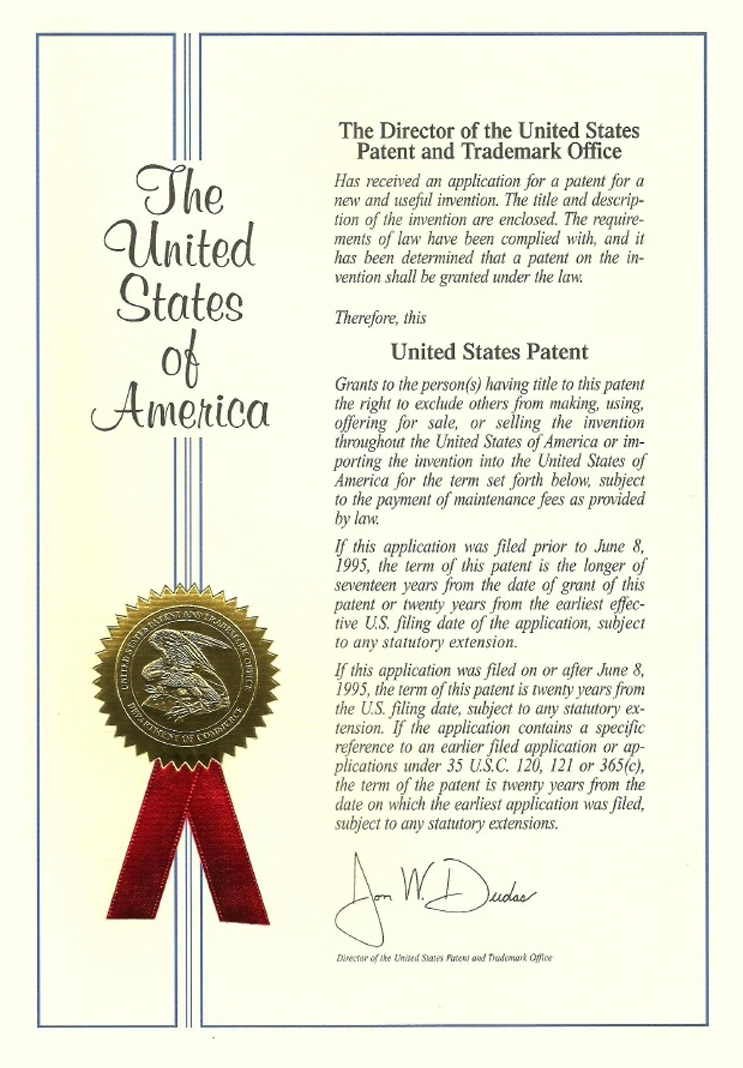 The united states of America 특허증.